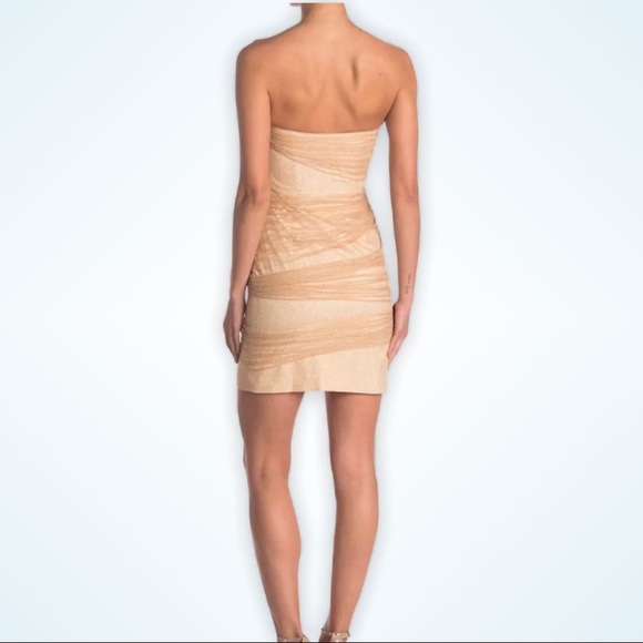 NWT - HALSTON Evening Strapless Fitted Dress- Gold - Picture 5 of 10